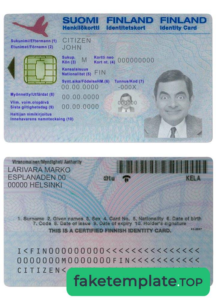 Feature of fake Finland ID card example version 2